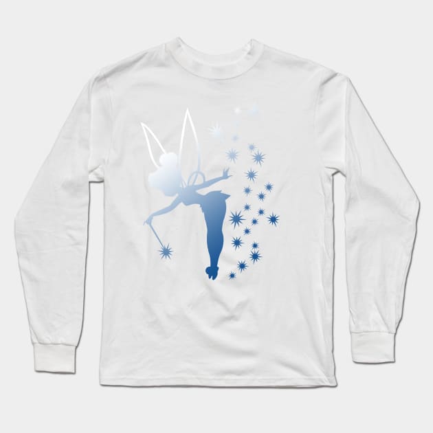 Blue White Tinkerbell Ombre Long Sleeve T-Shirt by ijsw